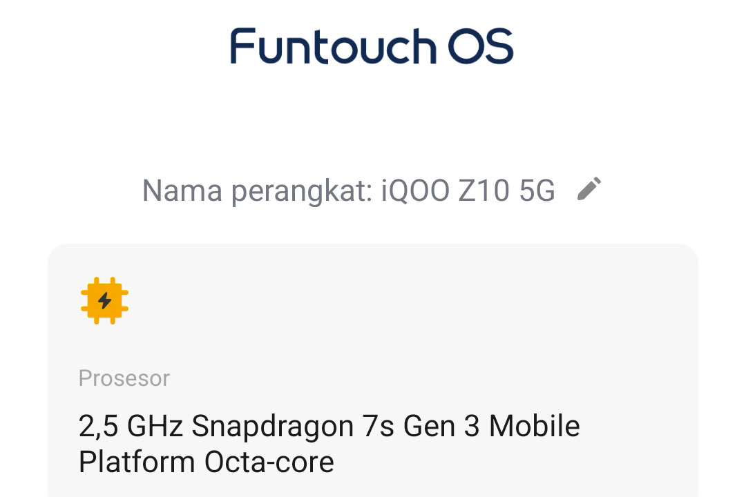 iQOO Z10 menggunakan SoC Qualcomm Snapdragon 7s Gen 3.